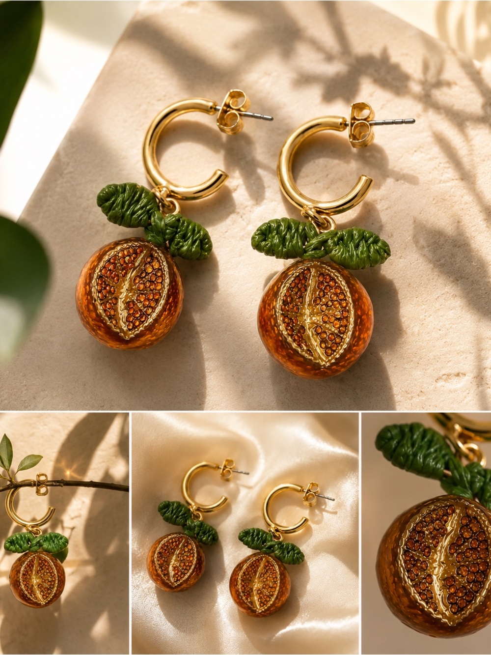 Zara Gold and Green Fruit Earrings